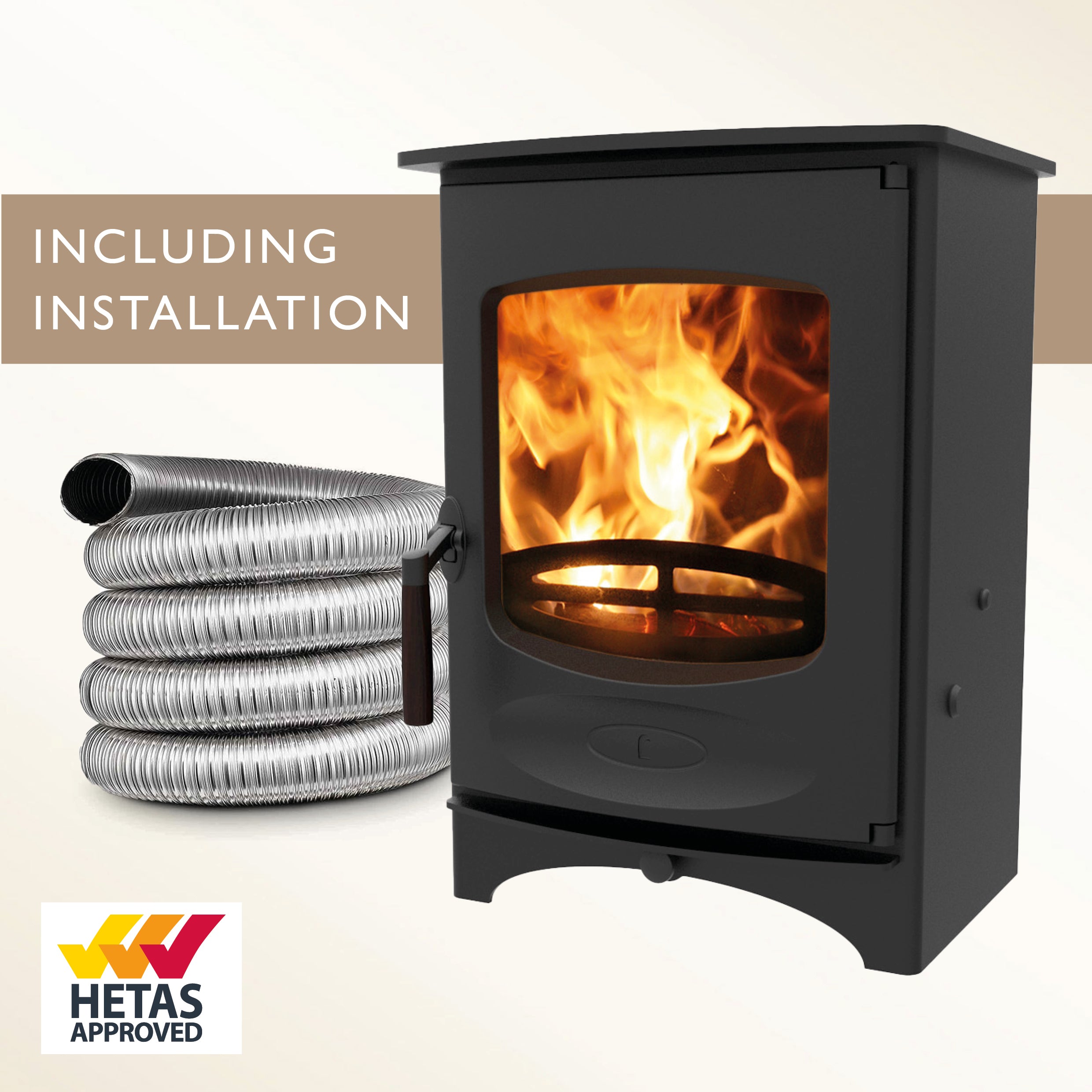 Charnwood C-Four Blu Log Burner And Flexible Flue Installed Package