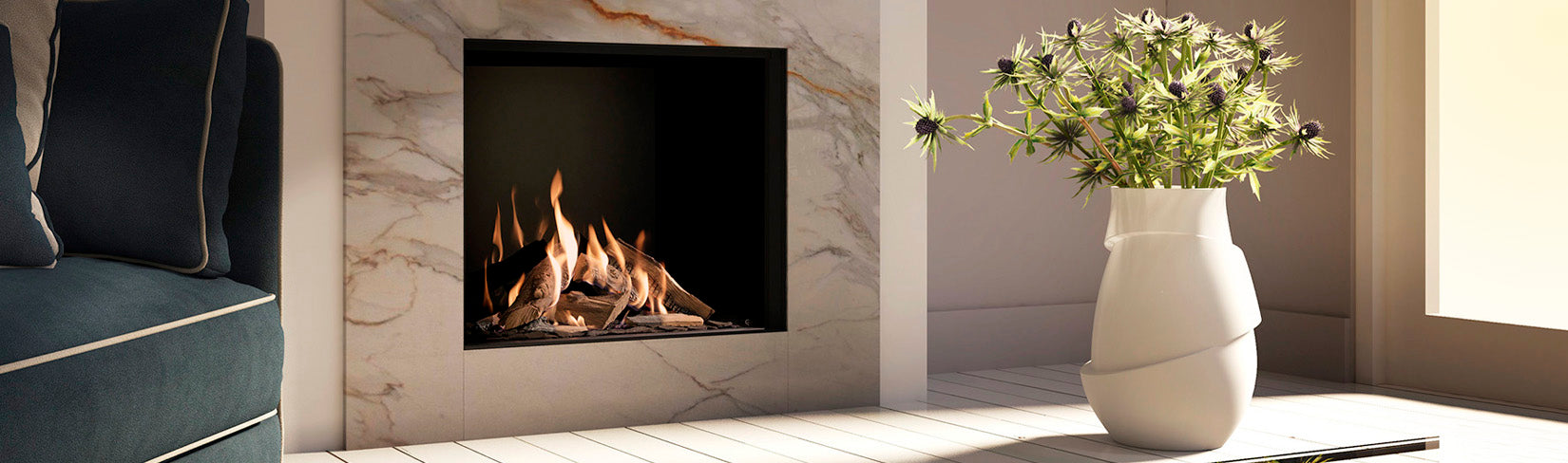 Gas fire with marble surround