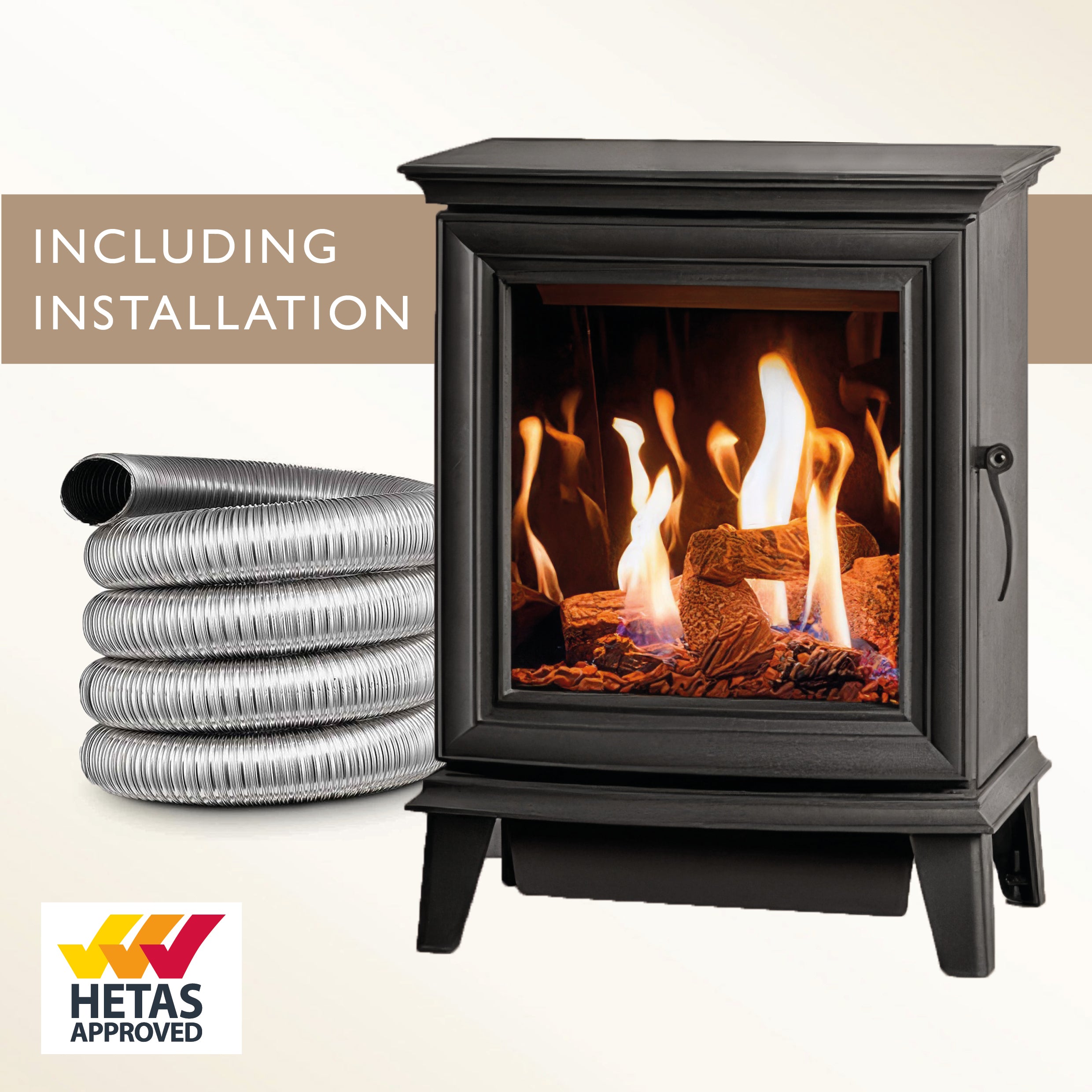 Gazco Chesterfield 5 Log Burner And Flexible Flue Installed Package